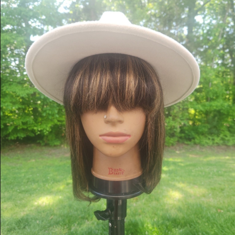 Long Black and Brown Ombré Wig with Straight Bangs